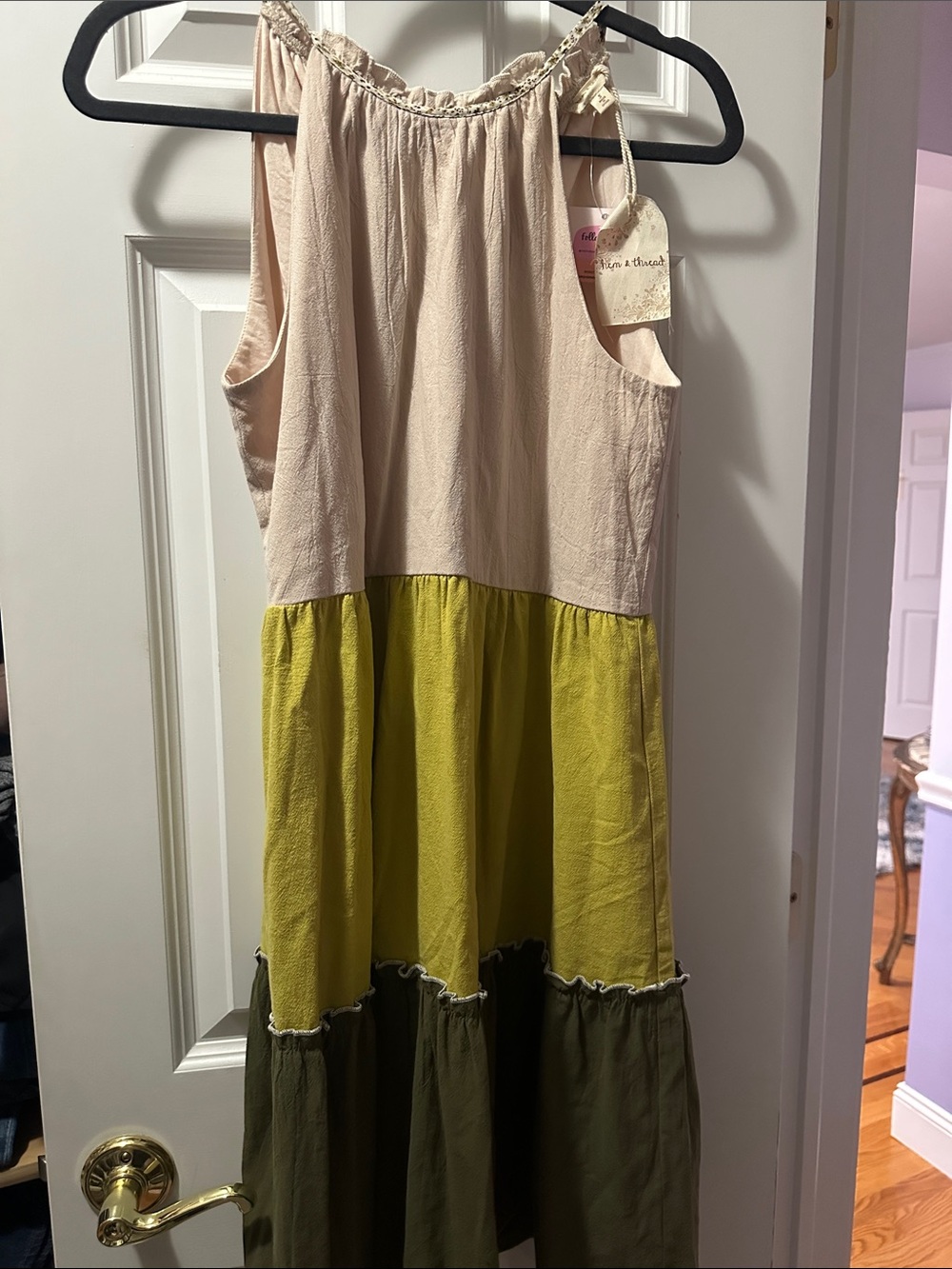 Hem & Thread Girls Tiered Colorblock Dress in Pink, Lime & Olive